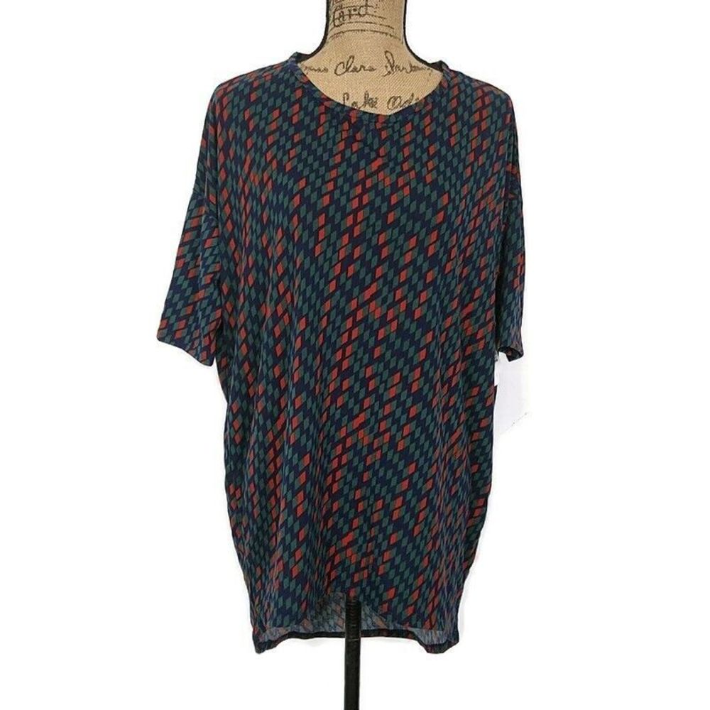 NWT Irma Womens sz XS Irma T‎ Shirt Blue Geometic Print Short Sleeve